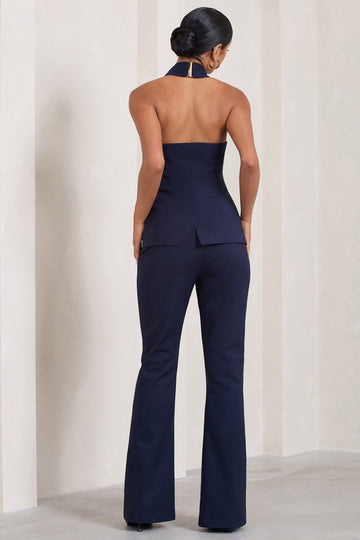 Kehlani Navy High Waist Wide Leg Trousers